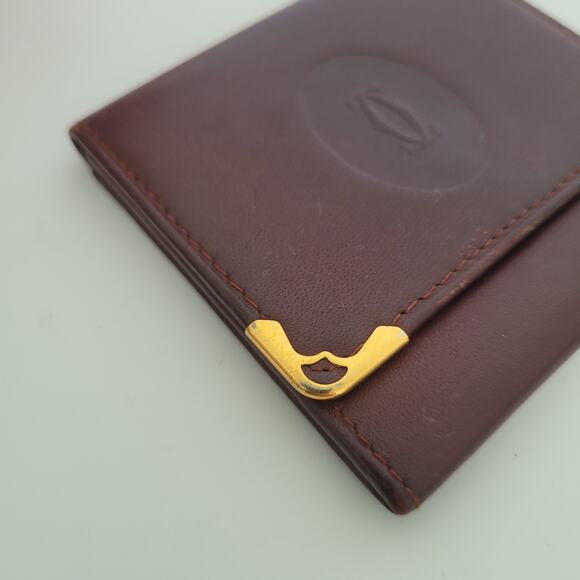 Cartier Vintage Mini Coin Case Holder Wallet Bordeaux Leather Small Red Burgundy - Picture 9 of 9